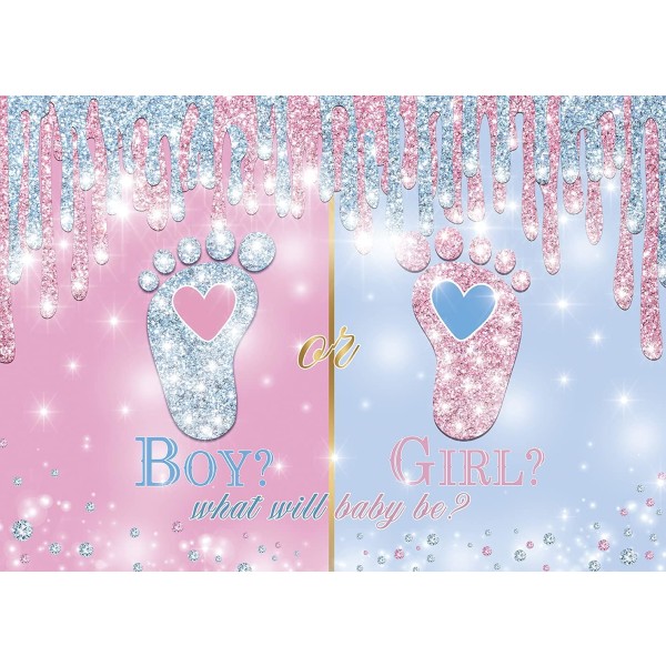 7*5 ft, Little Feet Gender Reveal Backdrop Pojke eller flicka Rosa Blå Baby Reveal Party Fotografi bakgrund
