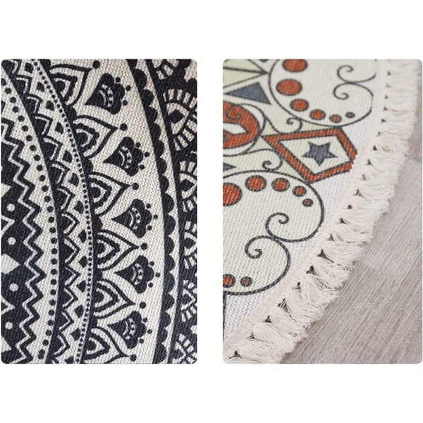 Vintage bohemisk bomull rund matta - mandala mönster maskintvättbar stil med pumps för sovrum, hall, vardagsrum, soffbord 60cm blommor