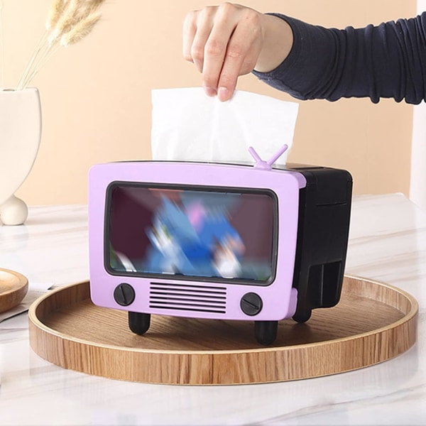TV Tissue Box Multifunksjonell Kreativ Tissue Box Holder med mobilspor Vevsholder Hjem Stue Søt holder for baderomskontor(lilla)
