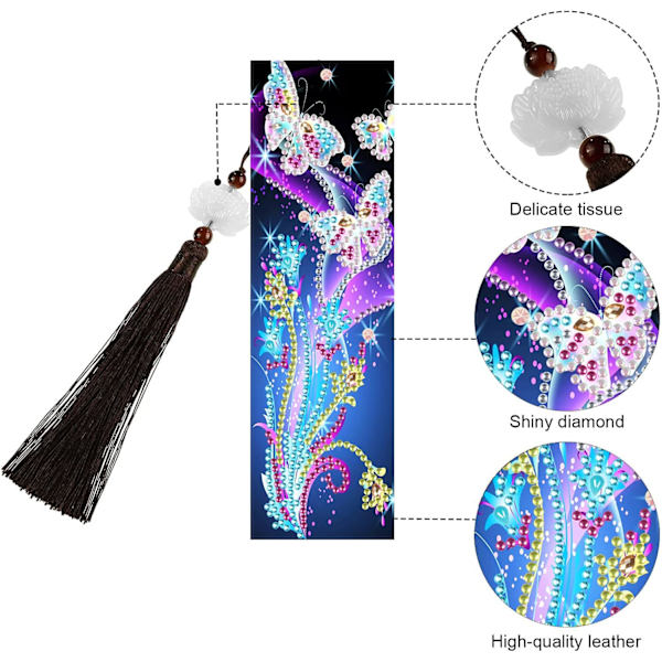 2 stk. Diamantmaleri Bokmerke Sett Resin Rhinestone Lær Perle Lær Duske Bokmerke Kit for Voksne Barn DIY Nybegynner-Sommerfugl Mosaikk