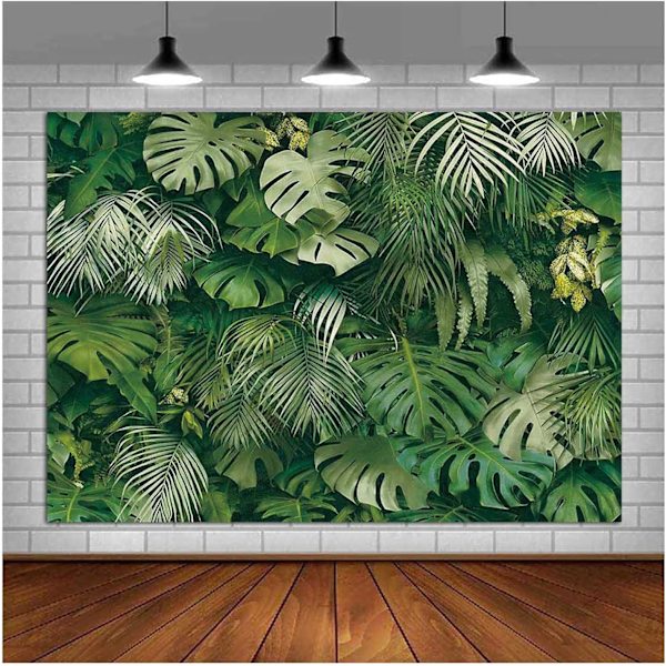 Grønne tropiske palmeblade Billede Fotografi Baggrund Vinyl 7x5ft Jungle Safari Planter Foto Baggrund til Hawaiian Luau Fest Dekoration Banner