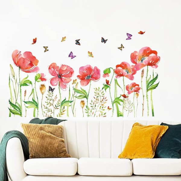 Kauniita kukkaisia ​​seinätarroja kodin sisustukseen, helposti kiinnitettävät kasvikukkaiset seinätarrat lastenhuoneeseen olohuoneeseen makuuhuoneen koristeluun