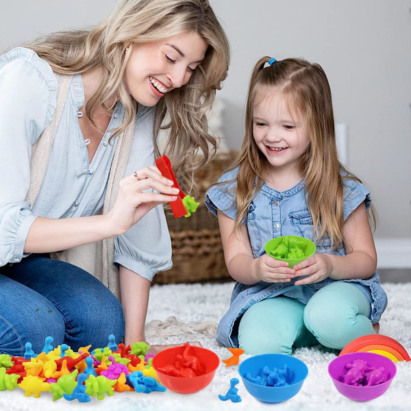 Räkna dinosaurier Leksaker Matchande spel med sorteringsskålar Sensoriska leksaker Färgklassificering Set Förskola Montessori Pedagogiska leksaker