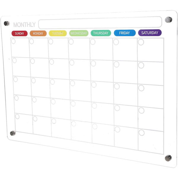 Genomskinlig magnetisk kalender Månatlig akryl torr radera magnetisk tavla Återanvändbar kylskåpsplanerare Planeringsbräda Torr radera kalender