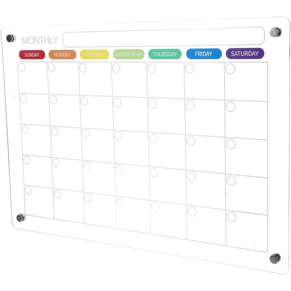 Tøm magnetisk kalender Månedlig akryl tørrslettetavle Magnetisk gjenbrukbar kjøleskapsplanlegger Planleggingstavle Tørrslettingskalender