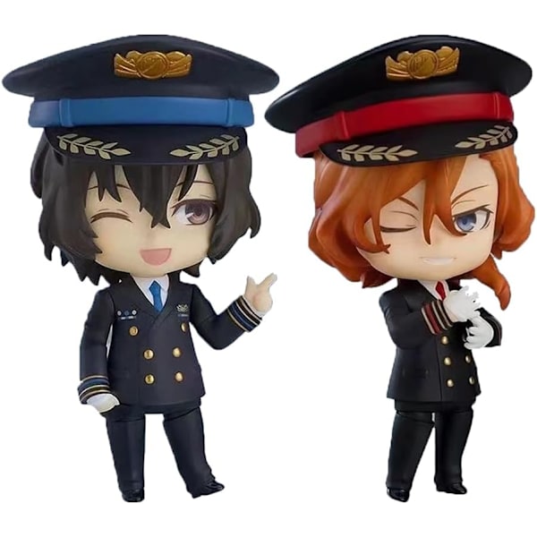Nakahara Chuuya & Dazai Osamu Anime Actionfigur Q Version Clayman Byt Ansikte Rörliga Leder Karaktärsmodell 3,9 Tum, Dazai Osamu+nakahara Chuuya