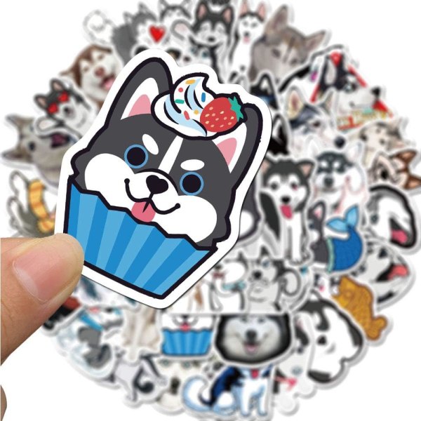 Husky Hunde Stickers - 50 Pakke Søde Hunde Stickers Husky Vandtætte Guld Hår Stickers Vandflaske Bærbar Udendørs Dekoration til Børn og Unge