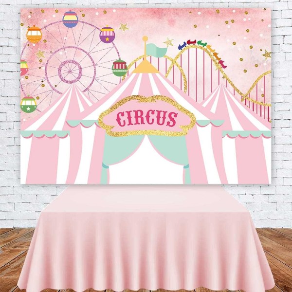 Rosa cirkusbakgrund för födelsedag  Pastellfärgade tält Karnevalfestbanderoll Glitter Pariserhjul Bakgrund Söt baby shower Födelsedagsdekorationer 7x5ft