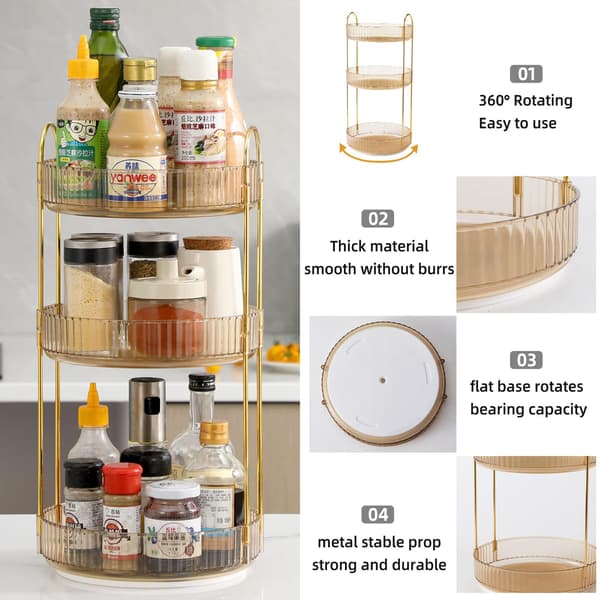 Makeup Organizer - 2 or 3 Drawers Makeup Storage 360° Rotating Makeup Stand Organizer Makeup Tools Gold 3 våningar