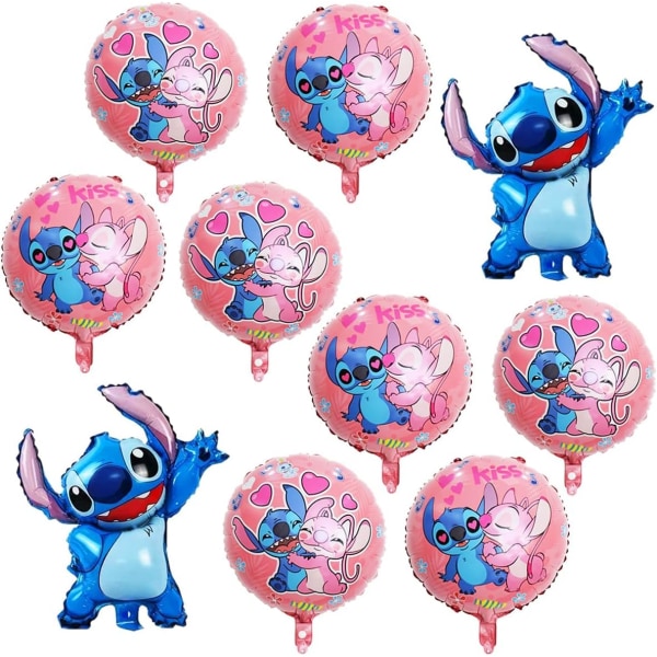 Lilo og Stitch festballoner Stitch fest aluminium folieballoner passer til Stitch fødselsdagsfest dekorationer (10stk Pink）