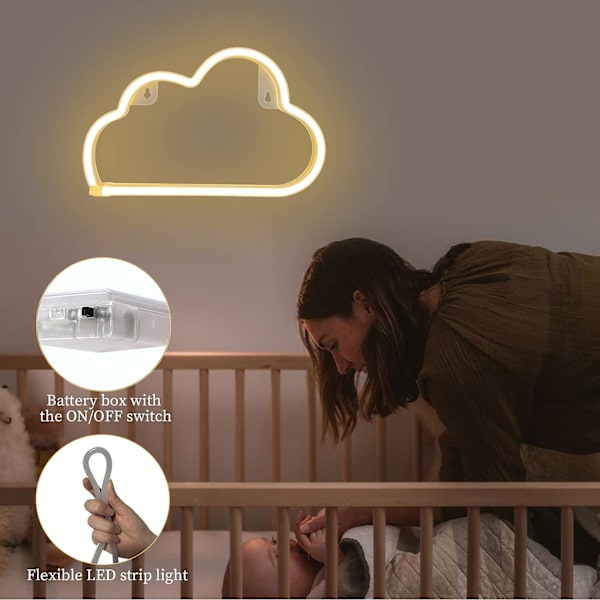 Moln Neon Skyltar, Batteri eller USB-drivna Skyltformade Dekorationsljus Sovrum Estetisk Tonårsflicka Barnrum Jul Födelsedag - Varm Gul