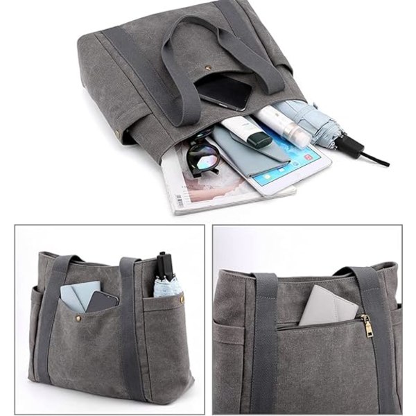 Handväskor i canvas för kvinnor Retro Casual axelväska med flera fickor, topphandtag, väska, handväska