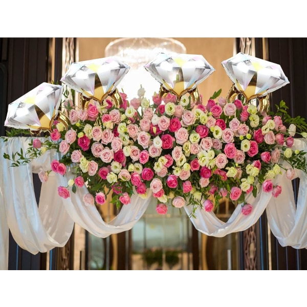 2 stk diamantring aluminium ballong, bryllup brude dusj Ekteskap forlovelsesfest rekvisita