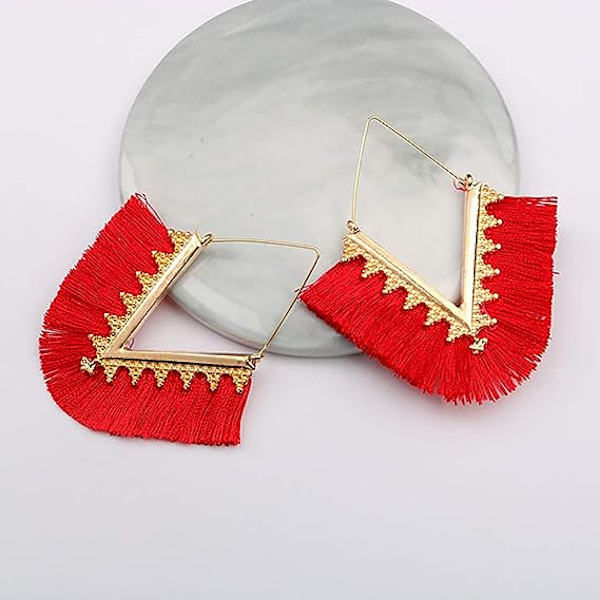 Statement Tassel Øreringe, Delikate Bohemian V-formede Tassel Hoop Øreringe Elegante Frynser Drop Dangle Øreringe til Kvinder Piger