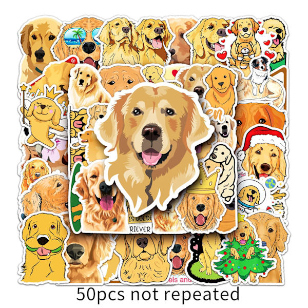 Golden Retriever-klistermærker | 50 stk. | Søde hundevynil-klistermærker, der er vandtætte til bærbare computere, telefoner, bagage, kolber, vandflasker, cykler, biler, tablets, klistermærkepakke