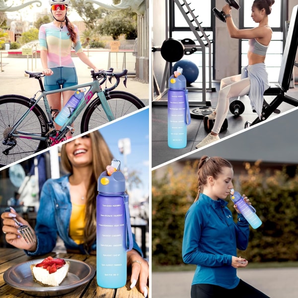Vesipullo 1L, Urheiluvesipullo oljilla ja aika, juomapullo, vuotamaton, BPA-vapaa juoksukuntosalin pyöräilytoimistoon ja kouluun