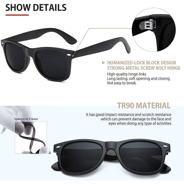 Solbriller til mænd Polariserede solbriller til mænd og kvinder, sorte retro solbriller Kørsel Fiskeri UV-beskyttelse