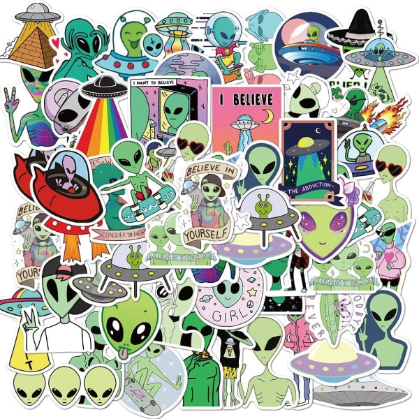 Aliens Stickers Pack for Water Bottles Laptop,50PCS Vinyl Waterproof Aesthetic Space UFO Decals for Scrapbook Computer Phone Guitar Luggage