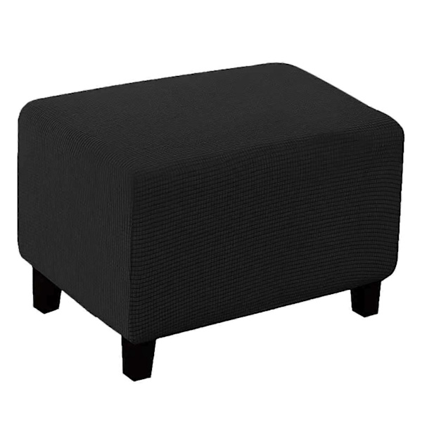 Soft Polyester Stretch Plaid Jacquard Ottoman Cover Modern Rectangular Footstool L Black