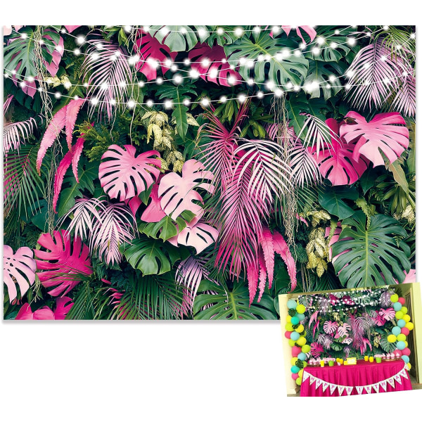 7x5ft Grøn Pink Palmeblad Bagtæppe Grønt blad Jungle Safari Tropiske planter Baggrund Lugning Brude Baby Shower Fotografi