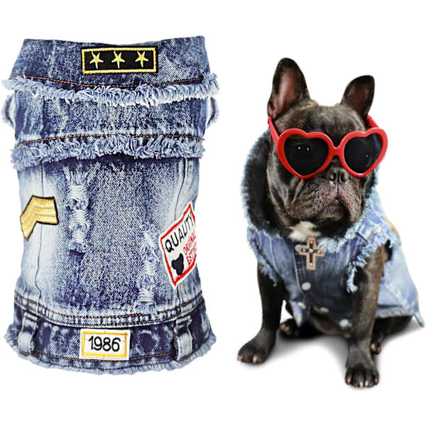 Pet Tøj Hund Jeans Jakke Cool Blå Denim Frakke Lille Medium Hvalp Blå Vintage Vasket Tøj Hunde Rever Veste Klassiske Hoodies -XL Størrelser
