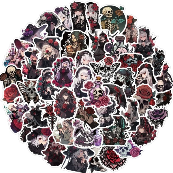 50 stk Gothic Stickers Pack, Black and White Skull Stickers for Vannflaske Laptop Skateboard, Vanntett Vinyl Punk Gothic Stickers Decal