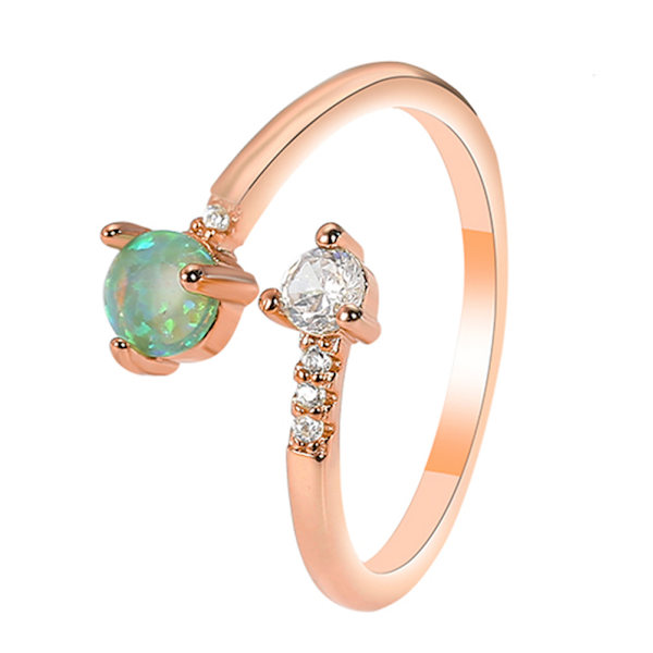 14K forgyldt justerbar skabt opal ring | Stablebare ringe | Guldringe til kvinder (rosa/grøn)