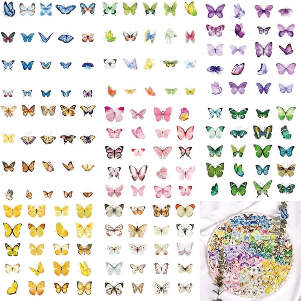 320 stk. sommerfugle-klistermærker, farverige sommerfugle vandtætte gennemsigtige kæledyrs-klistermærker, brugt til brochurer, dagbøger, notesbøger, dekoration af vandflasker.