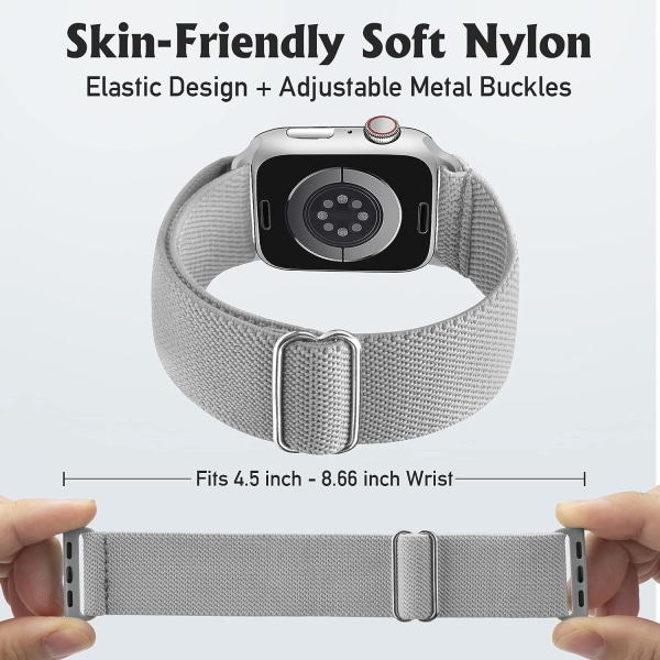 Elastisk klokkebånd kompatibelt med Apple Watch Band 45mm 44mm 42mm Komfortabelt justerbart sportsbånd for kvinner menn - lys grå