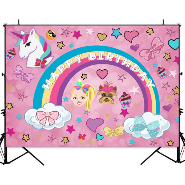 Pink Rainbow Unicorn Fødselsdagsbaggrund til Sød Happy Dream Crazy Big Fødselsdagsbaggrund Farverig Glitter Bokeh-hvalp Fødselsdagsfest Decor7x5ft