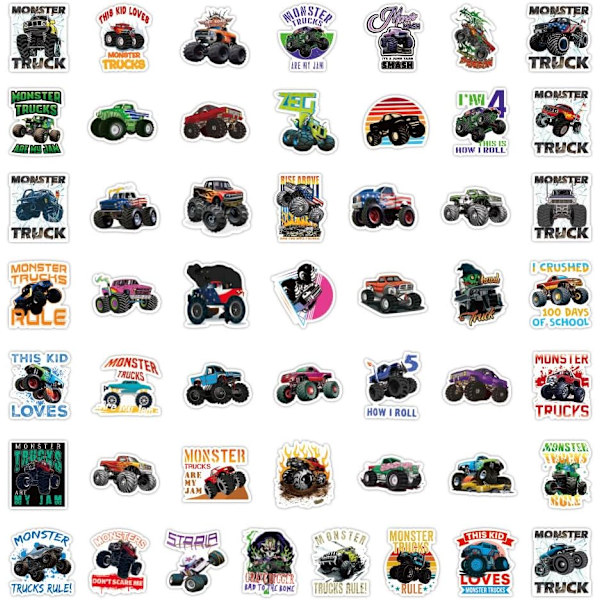 Monster Truck-klistremerker, 100 stk søte klistremerker for telefondeksel, bærbar PC, vannflaske, vinyldekorasjoner, vanntette for skateboard, gitar, festutstyr