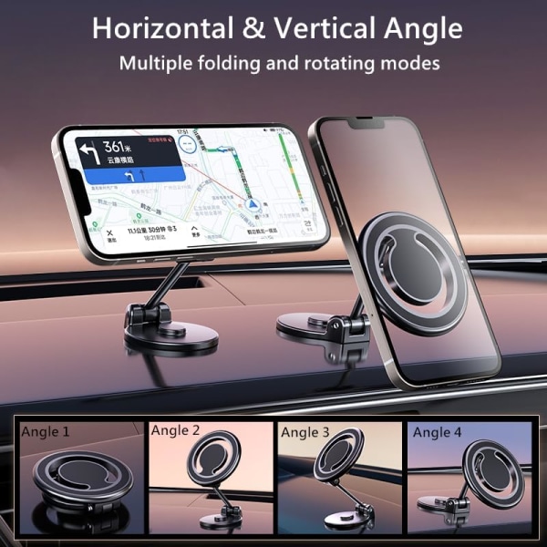 Magnetisk bilfäste, stark magnetisk telefonhållare för bilens instrumentbräda, vikbar magnetisk bilhållare i legering kompatibel med iPhone 14 13 12 Magsafe-telefon