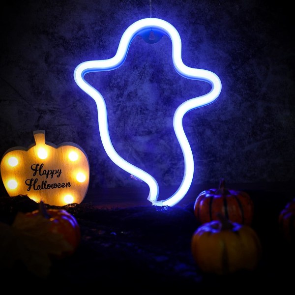 Halloween Neon Skilt Halloween Dekorasjon Neon Lys LED Skilt for Veggdekor for Halloween Fest Barn Gave Stue Soverom Bursdag Bar Blå