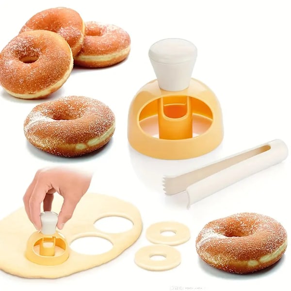 2 st Non-Stick Donut Maker Set - Plastskärare & Doppingtång, Enkla DIY Bakverktyg för Hemmaköket, Donutform, Doughnut Bakverktyg