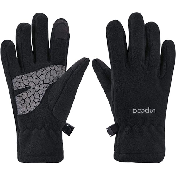 Barn Termiska Handskar Vinter Polar Fleece Pekskärm Handskar för Pojkar Flickor Anti-Slip Varma Barnvantar Utomhus Isolerad, Svart, M