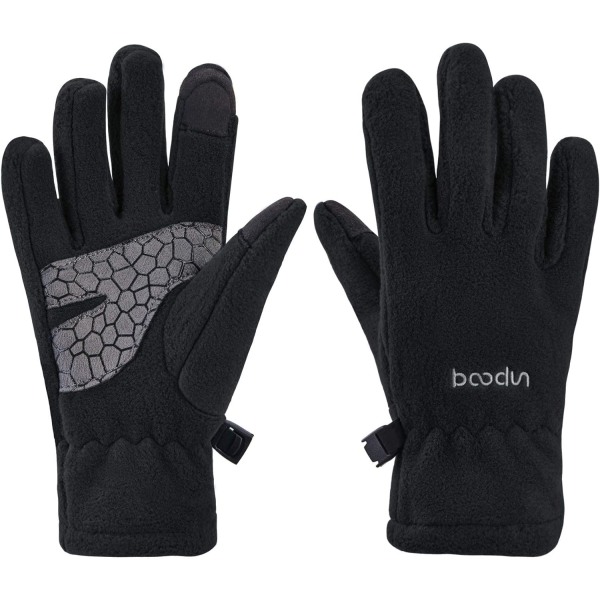 Børns termiske handsker vinter polar fleece touchscreen handsker til drenge piger skridsikre varme børnehansker udendørs isolerede, sort, L