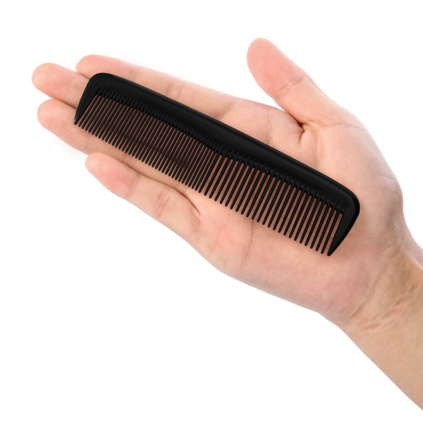 12 delers hårkamsett lomme for kvinner og menn, fin dressing kam, plast (svart)