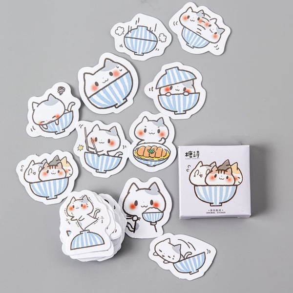 Small Box Scrapbook Stickers 2 Boxes/90 Pcs, DIY Deco Sealing Stickers for Album, Water Bottles, Gift Box, Notebook, Calendars and Diary - Bowl Cat