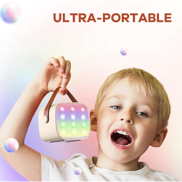 Mini Karaoke-maskin för Barn och Vuxna, Portabel Bluetooth-högtalare med 1 Trådlös Mikrofon, Leksaker Födelsedagspresenter för Flickor Åldrarna 4, 5, 6, 7, 8, 9, 10, 11, Beige-1MIC