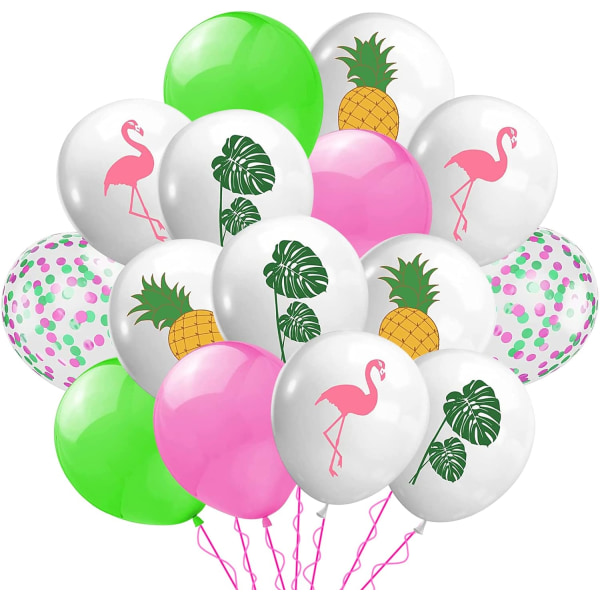 Hawaii-ballonger for tropiske festdekorasjoner, 12-tommers ananas-flamingo-palmeblader trykt Luau-latex-ballonger