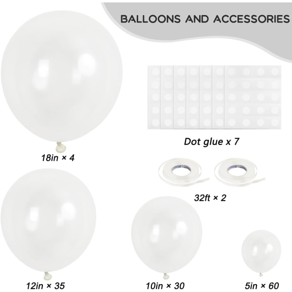 129 stk gjennomsiktige ballonger i forskjellige størrelser 18 12 10 5 tommer for girlanderbue, gjennomsiktige ballonger