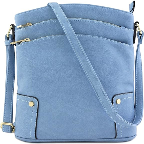 Kolminkertainen vetoketjutasku, suuri crossbody-laukku