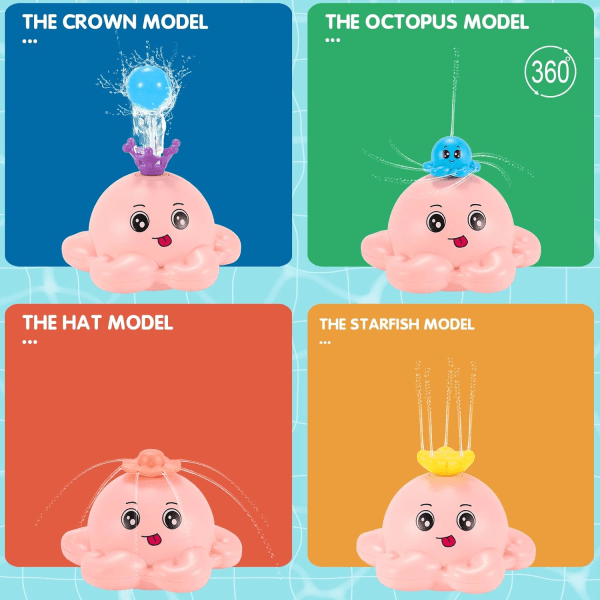 4-tilainen mustekala kylpylelu, ladattava vauvan kylpylelu, valaistu kylpylelu suihkulähde kylpyamme lelut, automaattinen suihkuvesi vauvan lelu (vaaleanpunainen, 1 kpl)