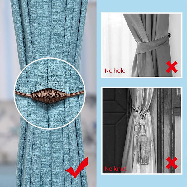 Sæt med 4 håndlavede magnetiske gardinholdere i kegleform - praktiske og dekorative til hjemmet og kontoret (mørk kaffe)