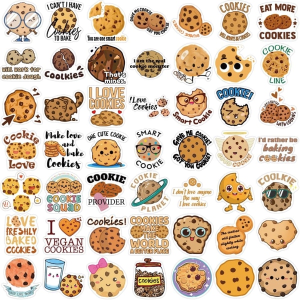 Cookies Stickers, 50 stk. søde mad Cookie Stickers Vandtætte Vinyl Decals til Vandflaske Laptop Telefon Scrapbog til børn