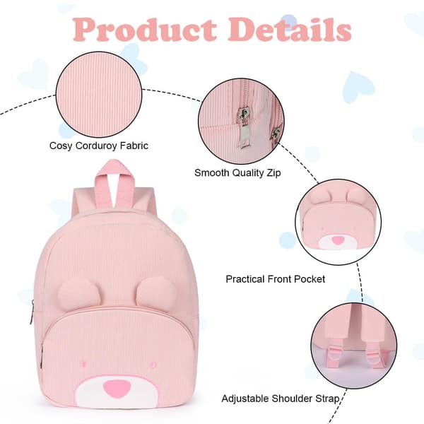 Adorable Backpack for School or Preschool - Small Pink Bear pink