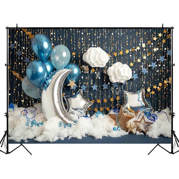 Fødselsdag Fotografi Bakgrunn Foto Studio Ballonger Gull Glitter Stjerne Baby Portrett Bakgrunn Sky Moon Photocall (7x5FT/2.1x1.5m)