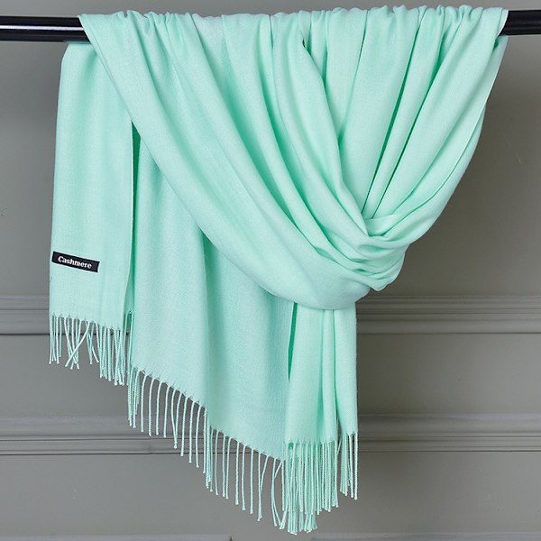 Kåpe i kashmir, ullskjerf, ensfarget, kunstig kashmir, varmt skjerf, marineblå, frynser, for kvinner Mint green 70*200cm