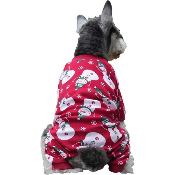 Søt snømann Reinsdyr Kjæledyrsklær Julepyjamasskjorter for hunder, rød rygglengde 12" store størrelser