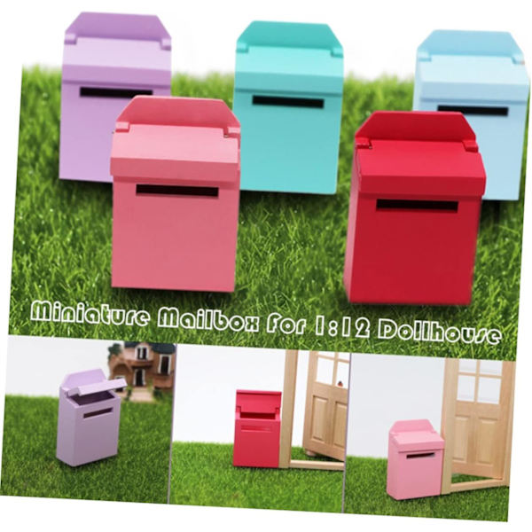 1 st 1/12 möbelprydnad för barn trä mini tillbehör miniatyrdockhus scen rekvisita minihus brevlåda prydnader modell rosa bambu trä